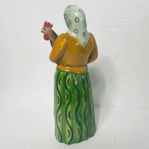 Vintage Triart Bassano Italian Art Deco Ceramic Peasant Woman Chicken 9" Tall - Picture 3 of 11